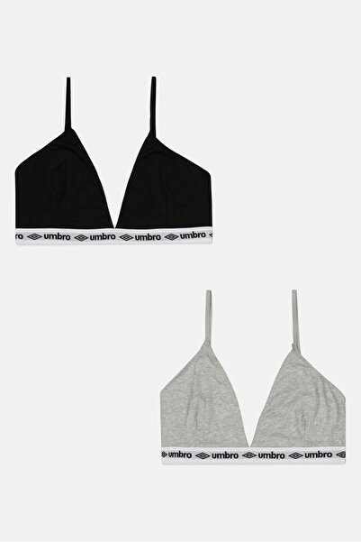UMBRO حمالة صدر مثلثة بدون بطانة بشعار العلامة التجارية للنساء، قطعتين، أسود