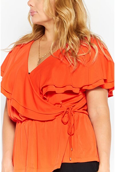 Ralph Lauren Women Cowl Neckline Short Sleeves Plain Top, Tangerine