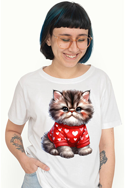 StoryGift Romania Tricou Femei cu o pisicuta grasuta si blanoasa, ilustratie,...