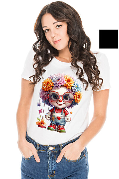 StoryGift Romania Tricou Femei cu un baietel clovn, ilustratie, joker, flori ...