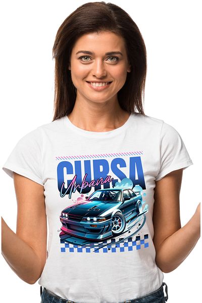 StoryGift Romania Tricou Femei cursa urbana viteza masina puternica adrenalina cu imprimeu pe Fata WHT_M