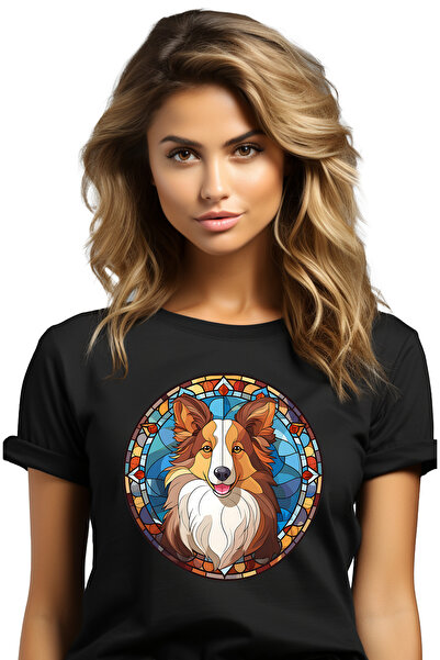 StoryGift Romania Tricou Femei cu un caine in stil mozaic, ilustratie, vesel,...