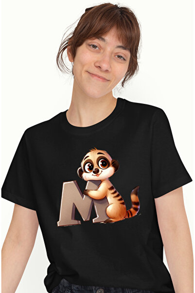 StoryGift Romania Tricou Femei cu o suricata cu litera "M", pentru copii, ilu...