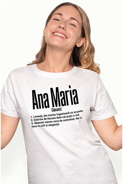 StoryGift Romania Tricou Femei Cu Numele Ana Maria, si Mesaj Amuzant, Lenesa, Mereu are de Comenta WHT_XS