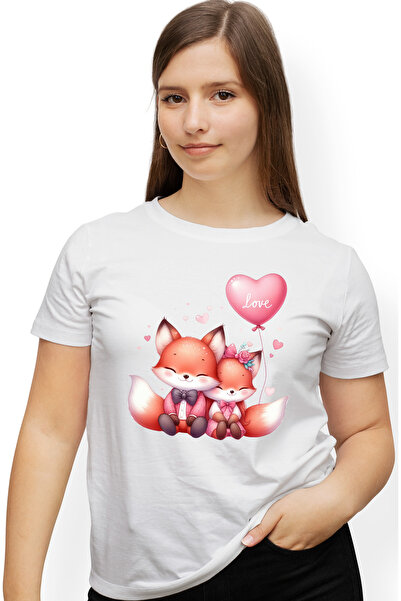 StoryGift Romania Tricou Femei cu o vulpe si un vulpoi, ilustratie, inimioare...