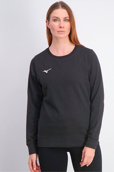 MIZUNO سترة نسائية من قماش تيري كرو، باللون الأسود