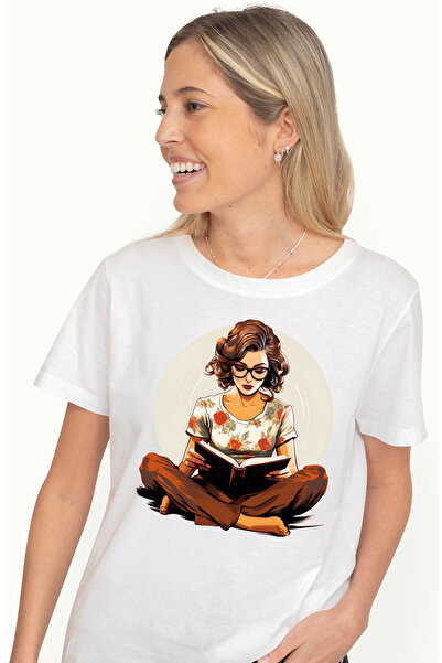 StoryGift Romania Tricou Femei cu o femeie care citeste o carte, ilustratie, ...