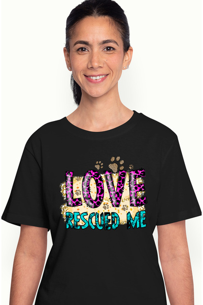 StoryGift Romania Tricou Femei cu mesajul "Love Rescued Me", caine, animal de...