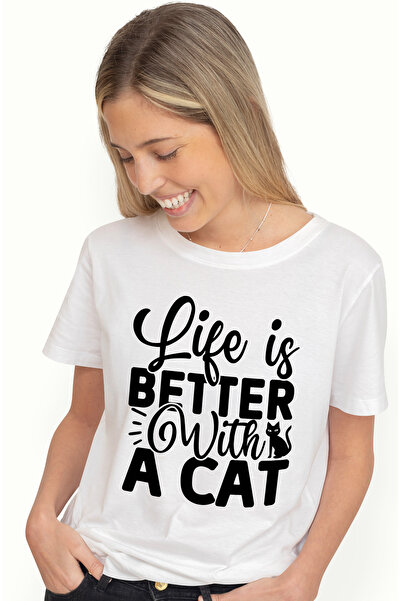 StoryGift Romania Tricou Femei cu textul "Life is better with a cat" - viata ...