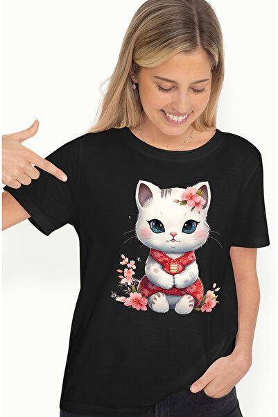 StoryGift Romania Tricou Femei cu o pisicuta imbujorata, ilustratie, vestimen...