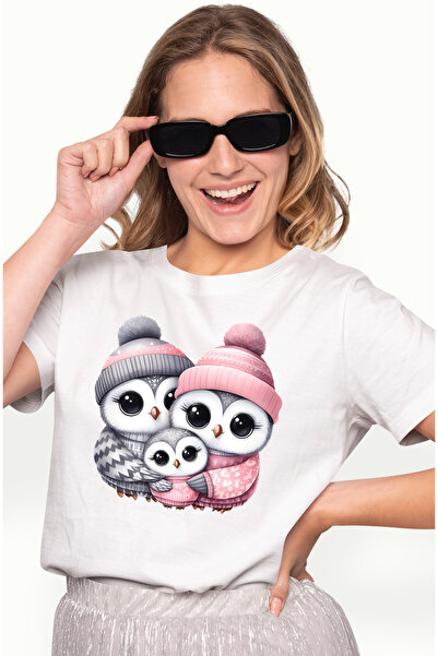 StoryGift Romania Tricou Femei cu o familie de bufnite, ilustratie, fericire,...