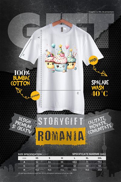 StoryGift Romania Tricou Femei cu mai multe briose vesele, ilustratie, prajituri, baloane, petrece WHT_XS