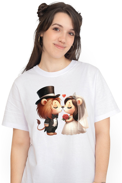 StoryGift Romania Tricou Femei cu o leoaica si un leu la nunta, ilustratie, c...