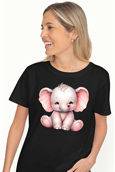 StoryGift Romania Tricou Femei cu un elefant micut care are trompa in forma d...