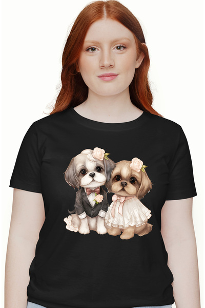 StoryGift Romania Tricou Femei cu o catelusa si un catel, ilustratie, fustita...