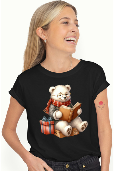 StoryGift Romania Tricou Femei cu un urs polar care citeste o carte, ilustrat...