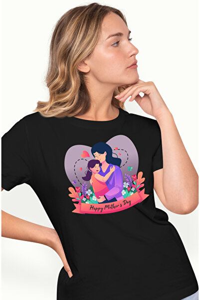 StoryGift Romania Tricou Femei Cu Mesaj In Engleza Happy Mother's Day, Ziua Mamei, Flori, Fluturi, BLK_S