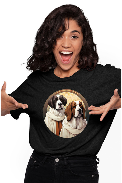 StoryGift Romania Tricou Femei cu 2 caini imbracati cu haine de epoca, ilustr...