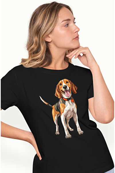 StoryGift Romania Tricou Femei cu un catel jucaus, ilustratie, coada ridicata...