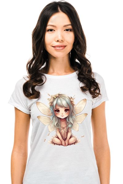 StoryGift Romania Tricou Femei cu o fetita dragalasa, zana, aripi, rochita, floricele prin par, ve WHT_L