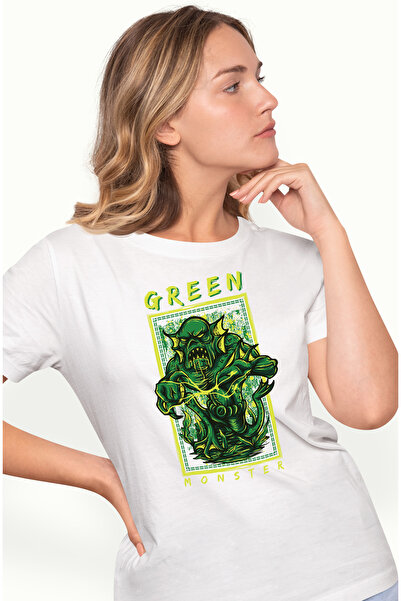 StoryGift Romania Tricou Femei Cu Monstru De apa Verde, Text IN Engleza Green Monster, Iubitorii D WHT_L