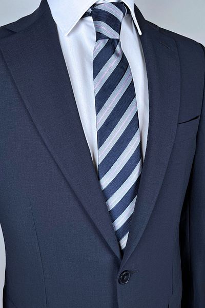 1001 Kravat Navy Blue Colored 8 cm Wide Classic Striped Tie