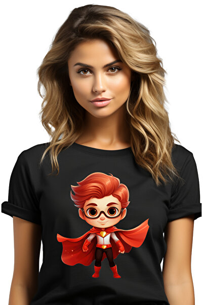StoryGift Romania Tricou Femei cu un baiat in costum de erou, ilustratie, pel...
