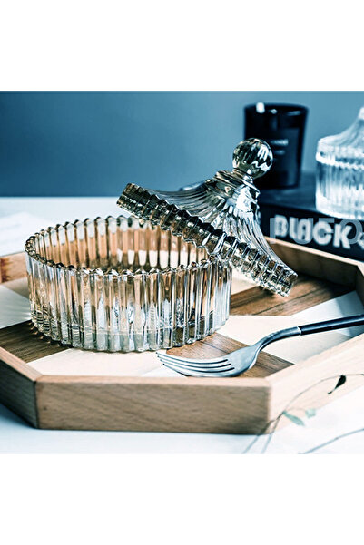 PUFO Style large glass candy box with lid, 19 cm, smoky