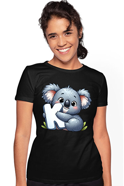 StoryGift Romania Tricou Femei cu un ursulet Koala cu litera "K", ilustratie,...