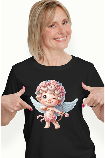 StoryGift Romania Tricou Femei cu un bebelus din lana Cupidon, ilustratie, tr...