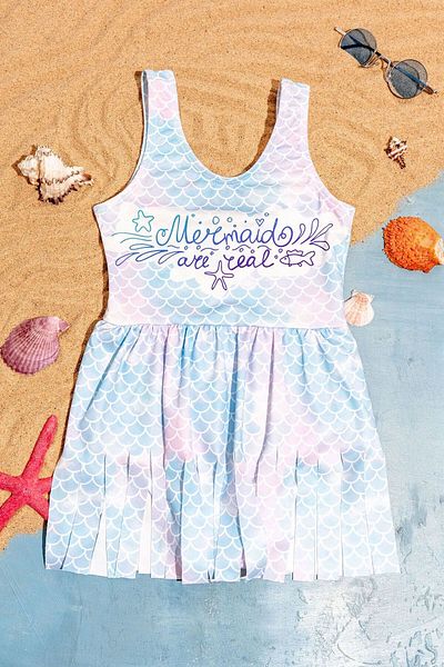 Minigimin Cicileri Little Girl's Bumps (3-7 Years) Tasseled Girl's Skirted Swimsuit - Turquoise