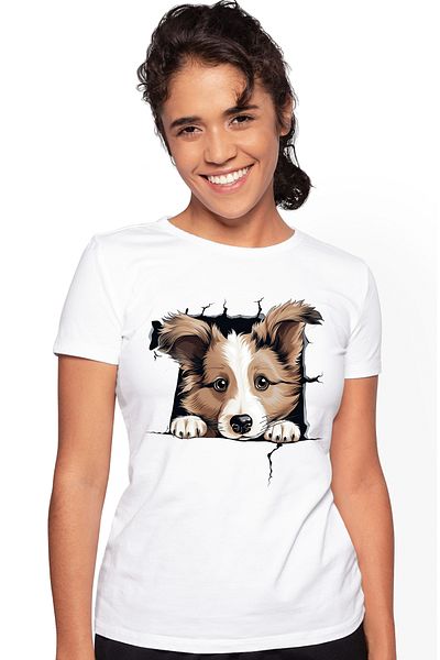StoryGift Romania Tricou Femei cu Shetland Sheepdog (ciobanesc de Shetland), caine, animal de comp WHT_L