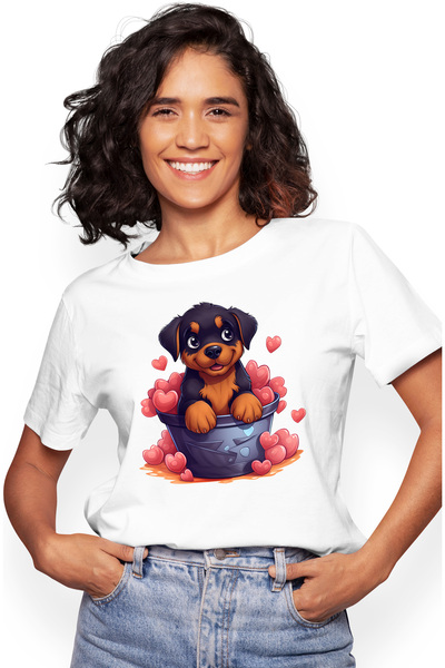 StoryGift Romania Tricou Femei cu un catel vesel care sta intr-un ghiveci, il...