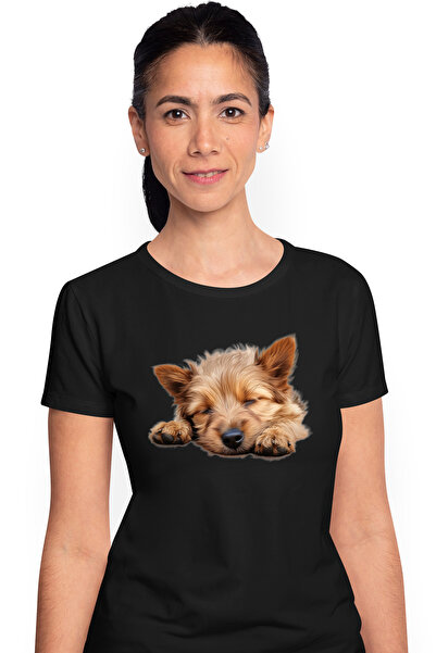 StoryGift Romania Tricou Femei cu un catel maro blanos care doarme, ilustrati...