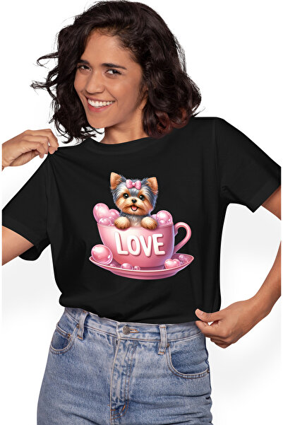 StoryGift Romania Tricou Femei cu o catelusa vesela de talie mica, ilustratie...