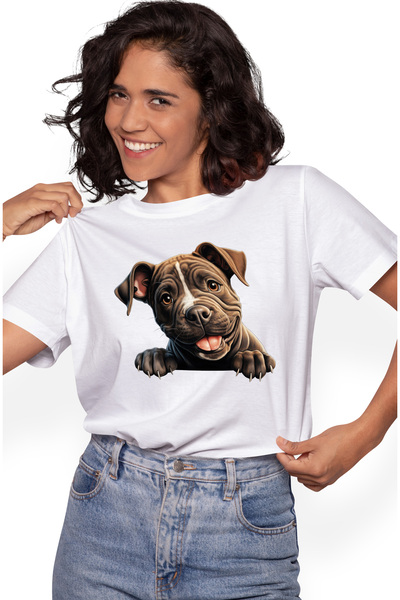 StoryGift Romania Tricou Femei cu un caine vesel, ilustratie, zambet, cu chef...