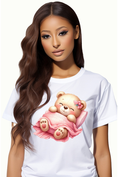 StoryGift Romania Tricou Femei cu o ursoaica, ilustratie, zambeste, doarme, p...