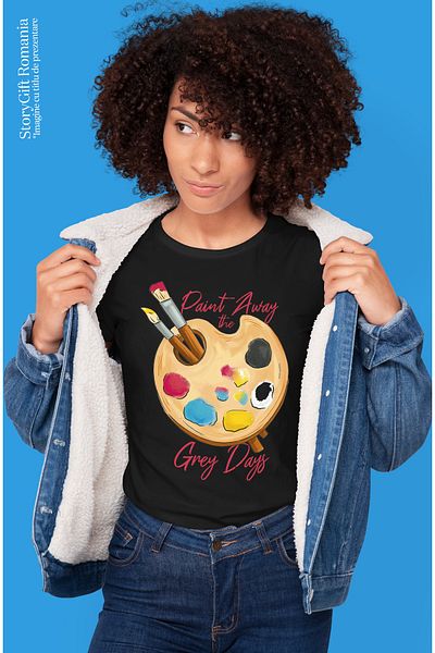 StoryGift Romania Tricou Femei Pentru Iubitorii de Pictura, Cu Mesajul Motivational in Engleza, Pa BLK_L