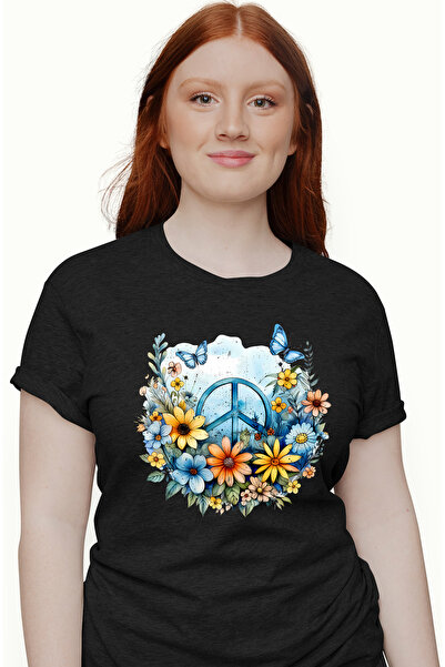 StoryGift Romania Tricou Femei cu semnul pacii, stilul hippie, cultura, ilust...