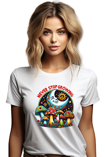 StoryGift Romania Tricou Femei cu mesajul "Never stop growing", stilul hippie...