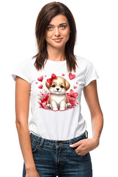 StoryGift Romania Tricou Femei cu un catelus cu funda, ilustratie, cadou, tra...