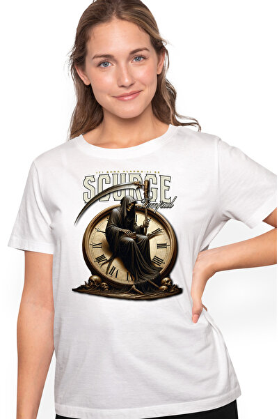 StoryGift Romania Tricou Femei moartea pe ceas asteptand sa ti se scurga timpul cu imprimeu pe Fat WHT_S