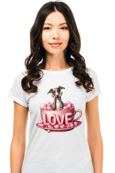 StoryGift Romania Tricou Femei cu un catel vesel care sta intr-o ceasca, ilus...