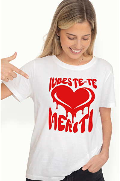 StoryGift Romania Tricou Femei Inima Rosie Curgatoate Text Iubeste-te Meriti ...