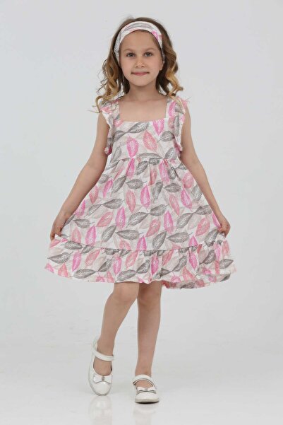 relax kids Bandanna Leaf Printed Cotton Dress