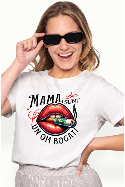 StoryGift Romania Tricou Femei mama sunt un om bogat tigara buze rosii cu imp...