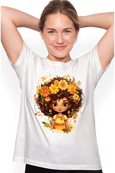 StoryGift Romania Tricou Femei cu o fetita de culoare, ilustratie, floricele ...