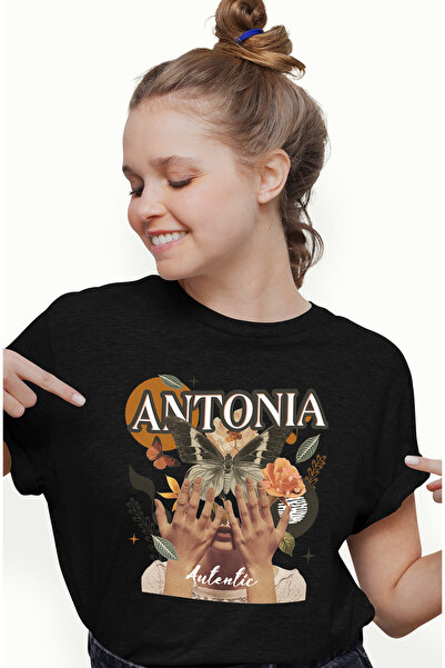 StoryGift Romania Tricou Femei Cu Numele Antonia, Colaj Fata, Fluture, Flori,...