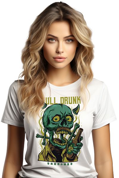 StoryGift Romania Women's T-Shirt With Skeleton Portrait Skull Man With Orange Shirt And Horns, Glass WHT_XL