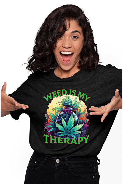 StoryGift Romania Tricou Femei cu mesajul "Weed is my therapy", stilul hippie...